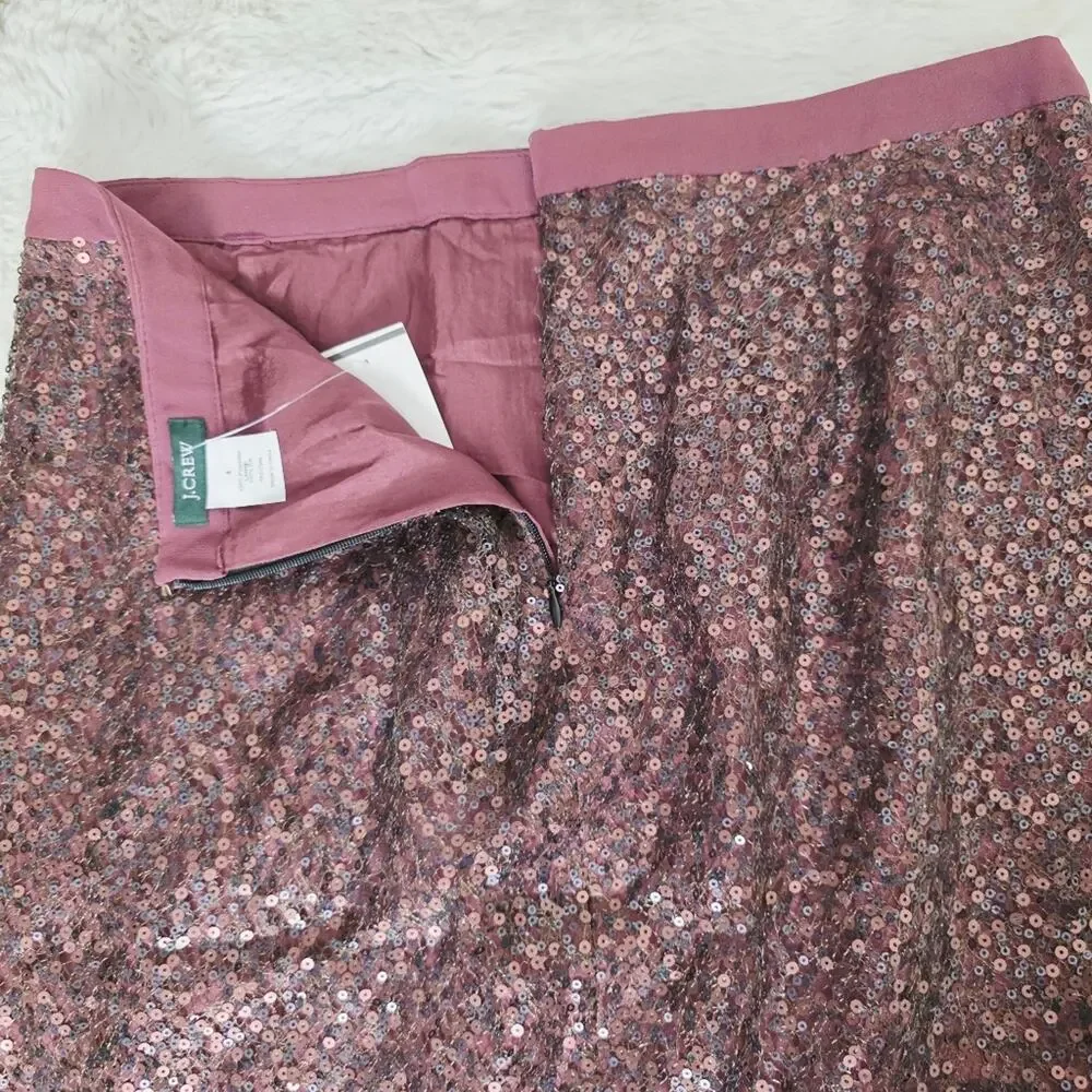 J. Crew Sequin Beaded Pencil Skirt Burgundy Wine Silk Lined NWT Size 4 Holiday